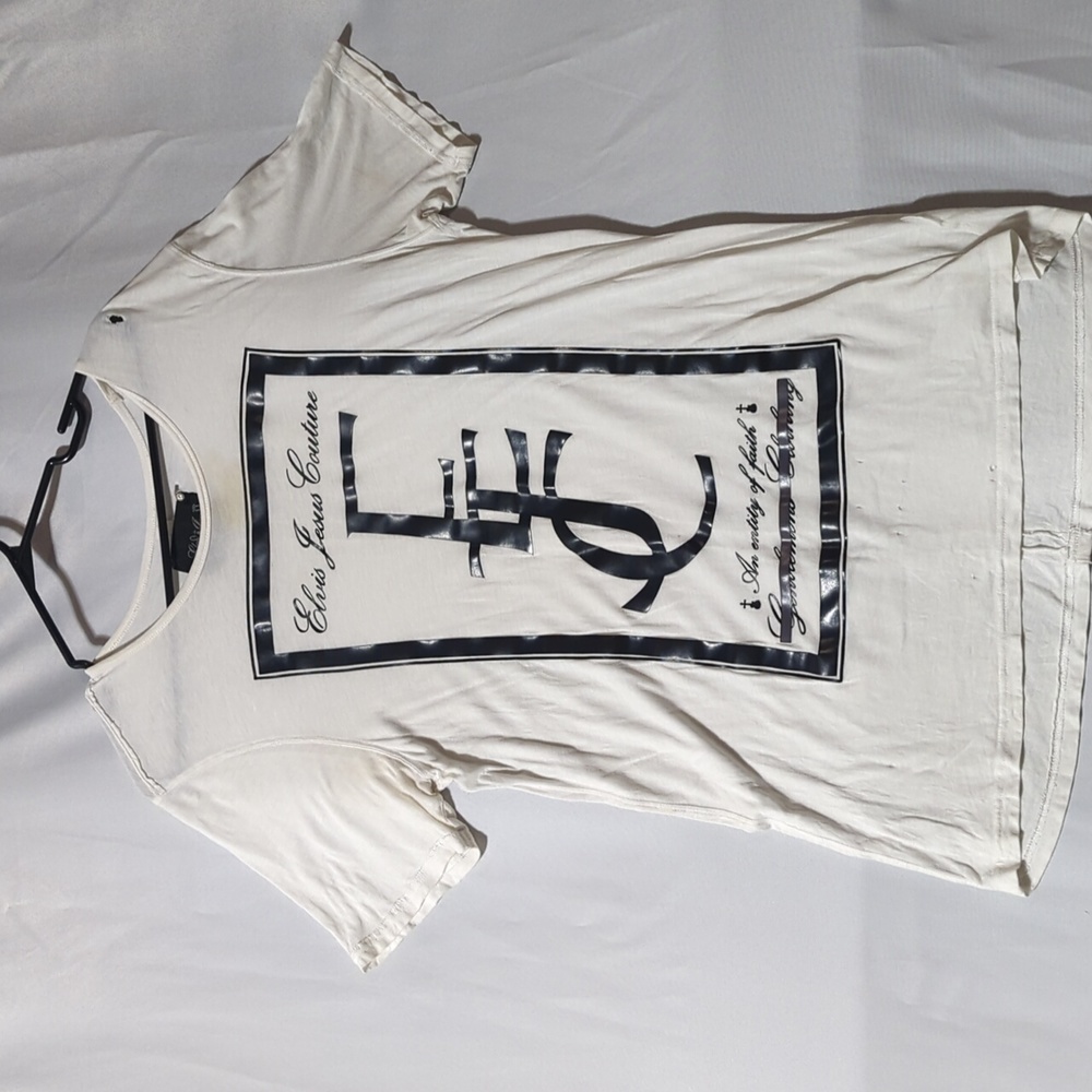 Elvis & Jesus Men's Size Large White & Black Tee Shirt